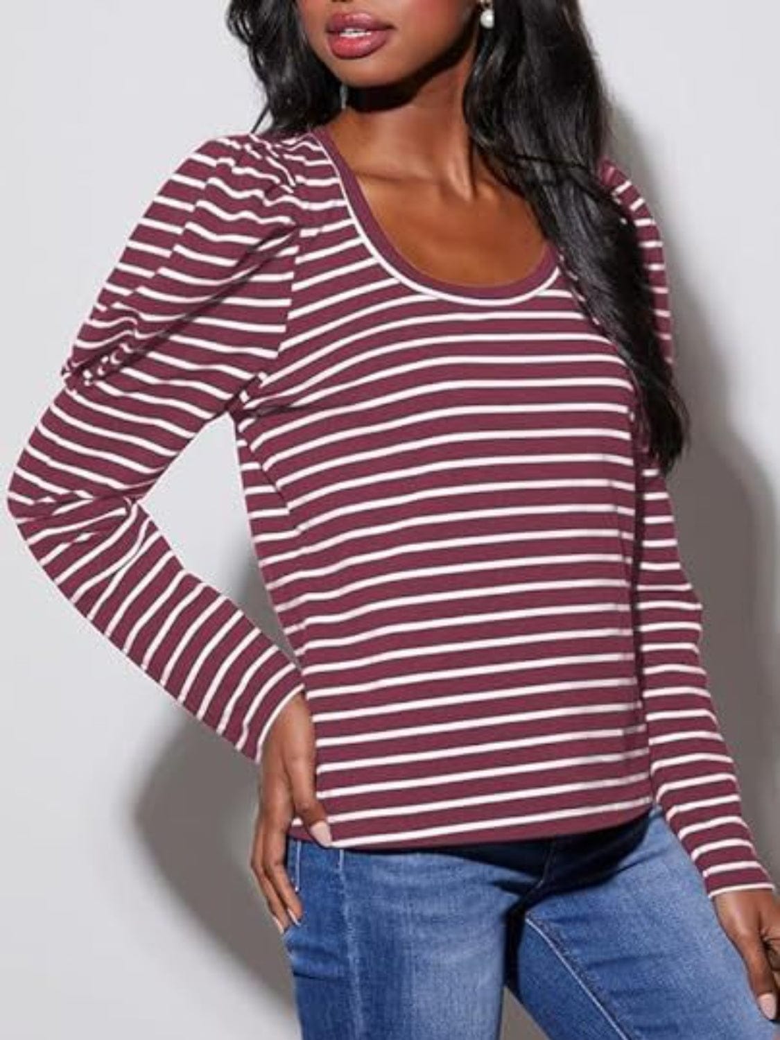 Full Size Striped Round Neck Long Sleeve T-Shirt