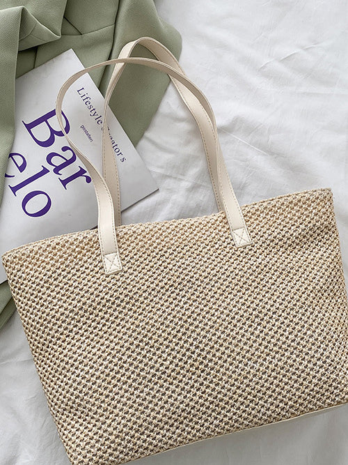 Solid Color Woven Tote Bag