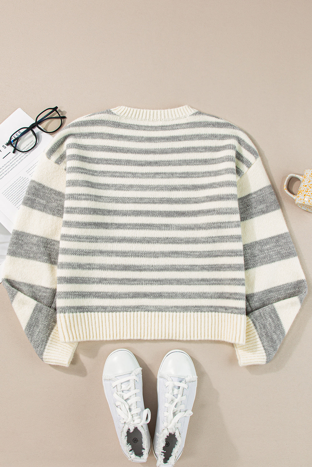 Striped Round Neck Dropped Shoulder Sweater