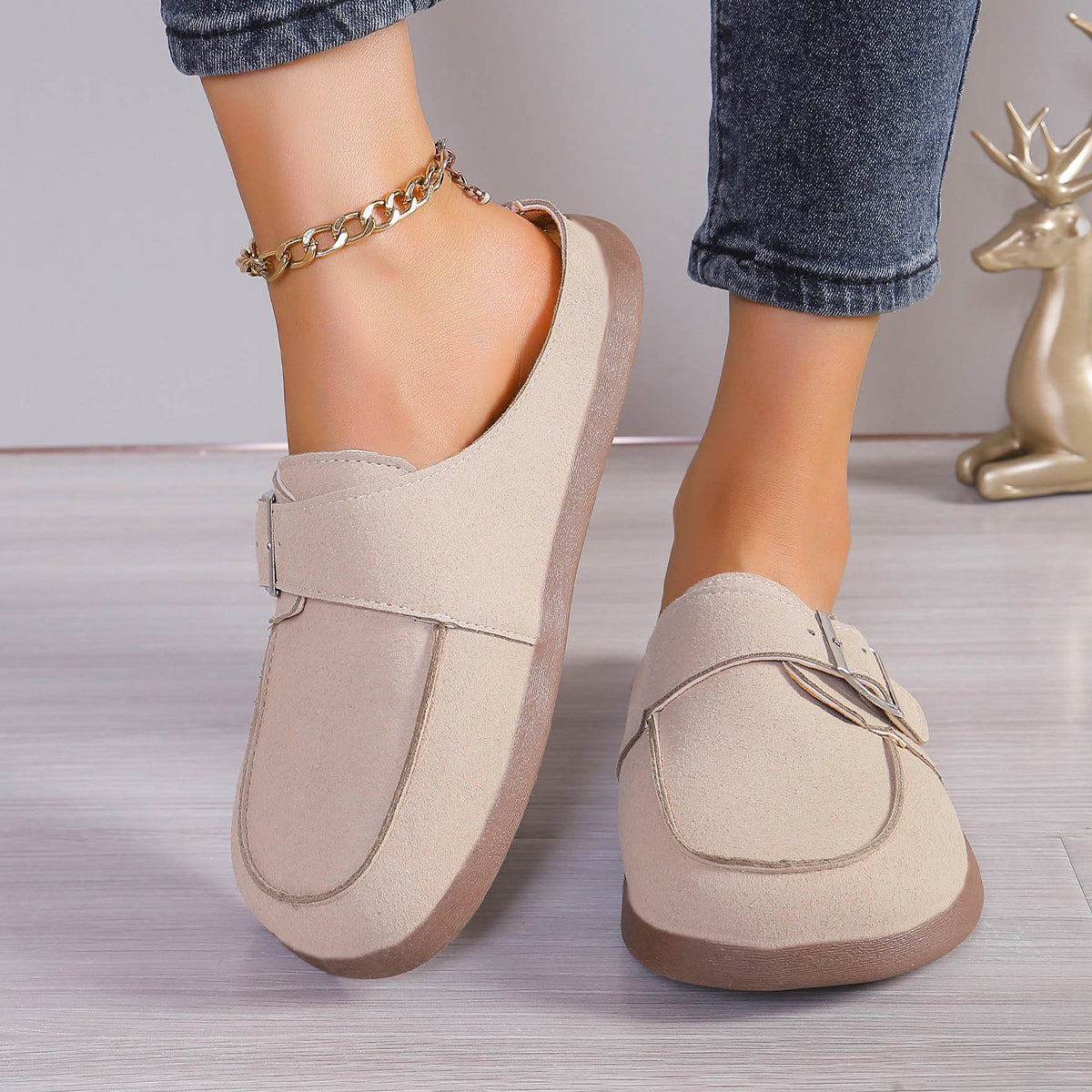 JustToBeMe Suede Buckle Round Toe Loafers