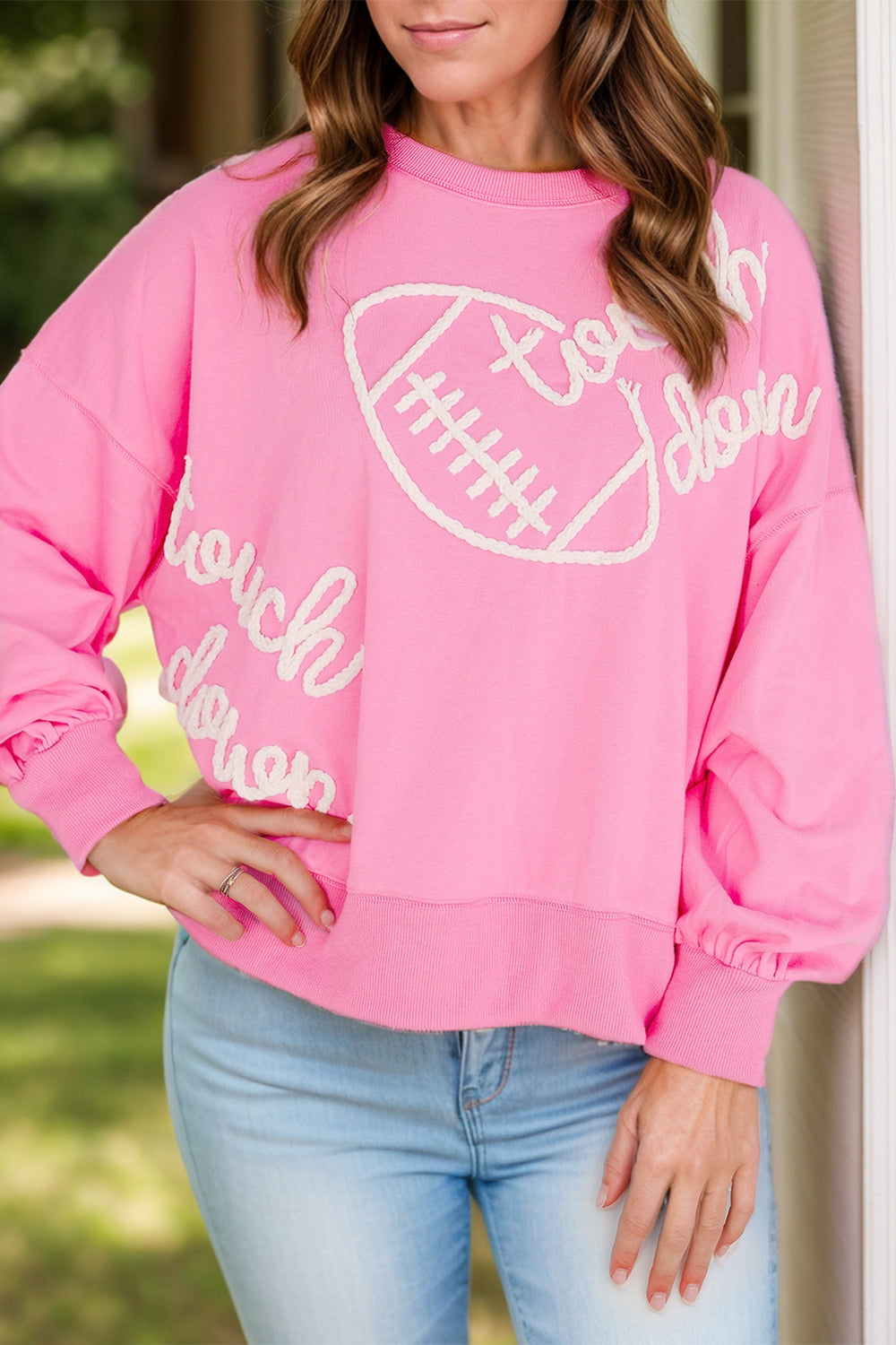 Football & Letter Round Neck Long Sleeve Sweatshirt