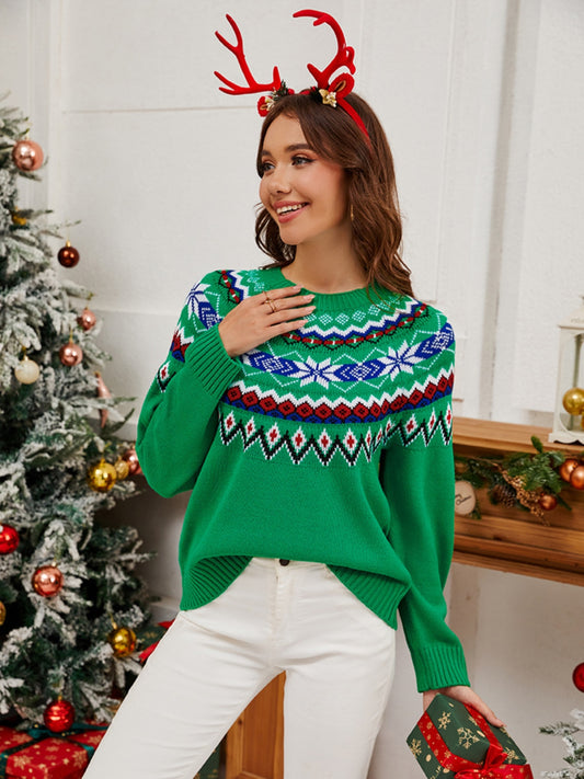 Geometric Round Neck Long Sleeve Sweater