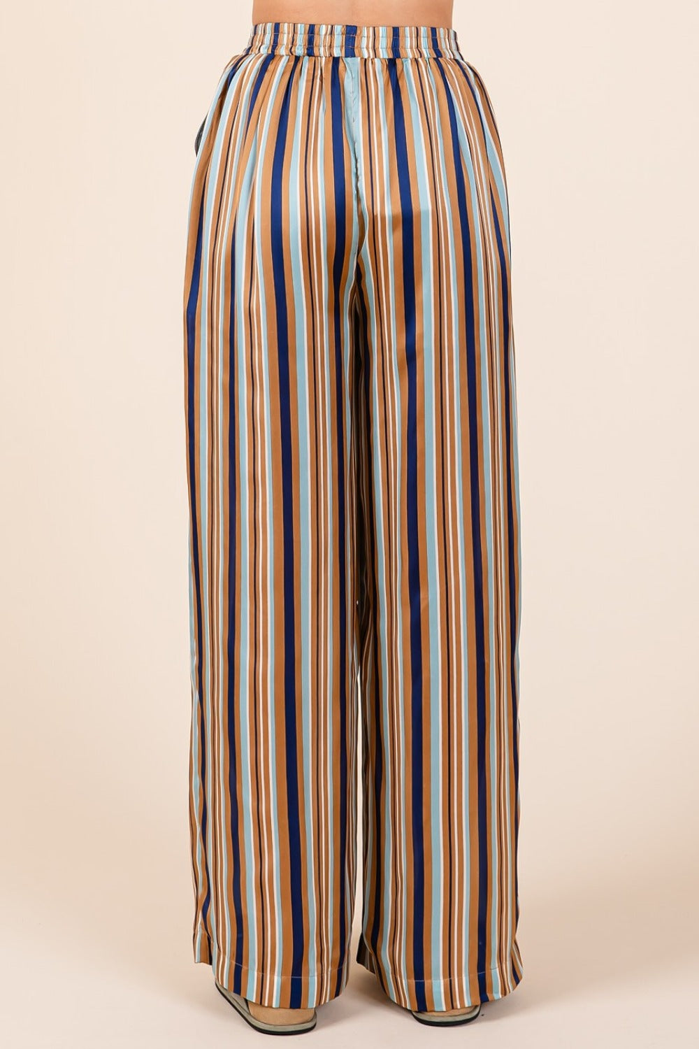 Mittoshop Striped Satin Elastic Waist Wide Leg Pants