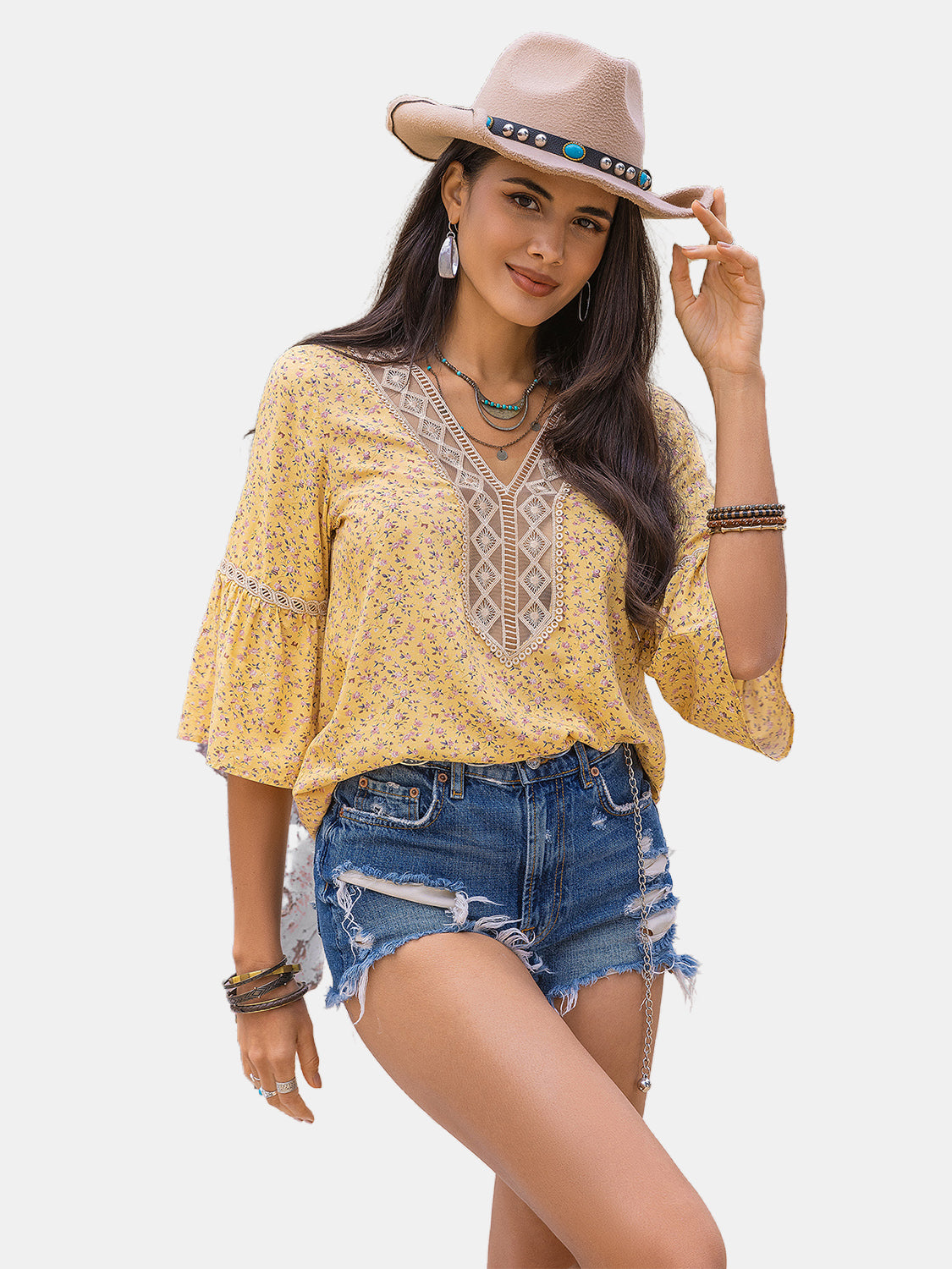 Ditsy Floral V-Neck Blouse