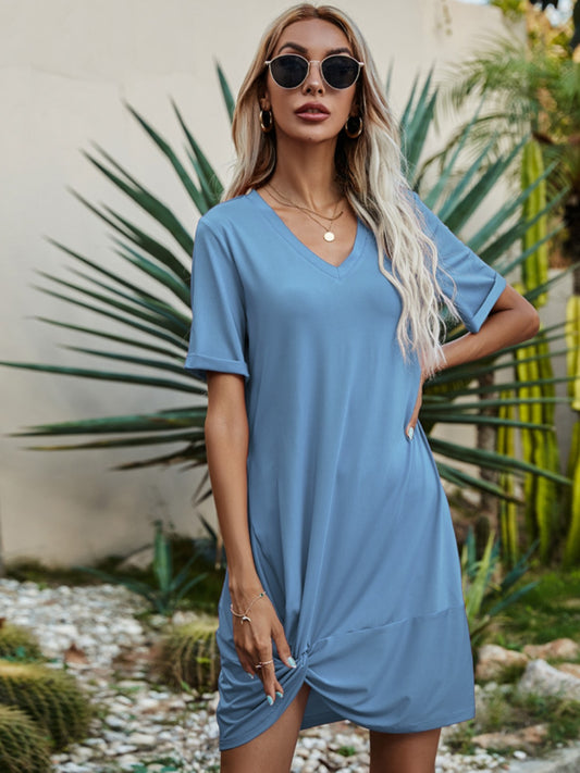 V-Neck Short Sleeve Mini Dress