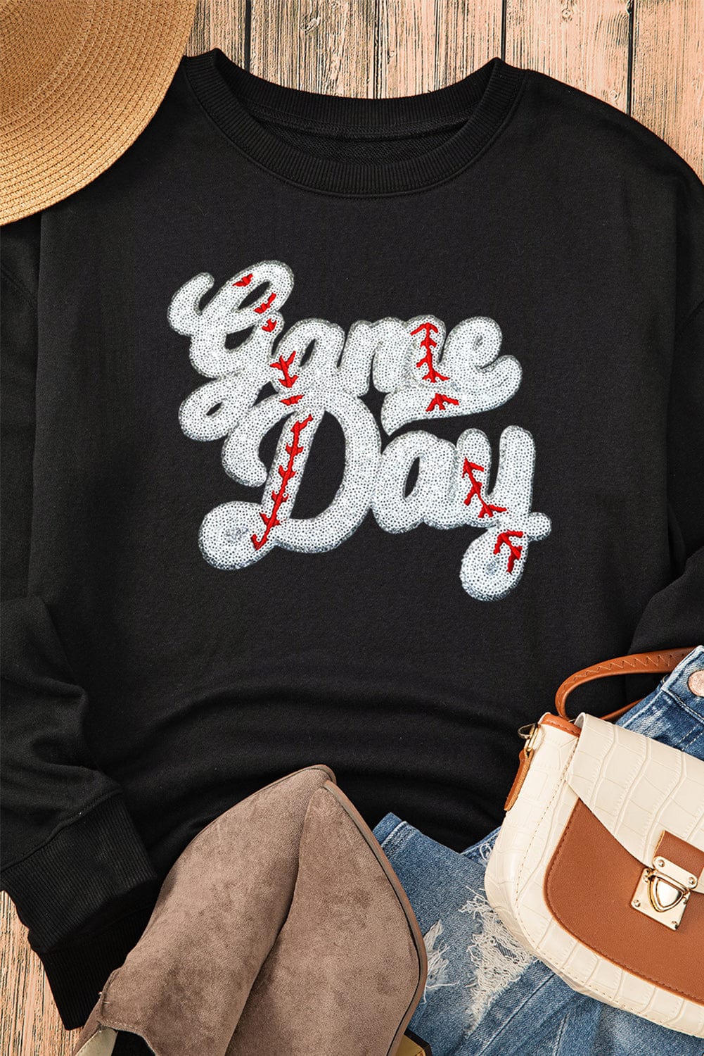 Letter Graphic Round Neck Long Sleeve Sweatshirt