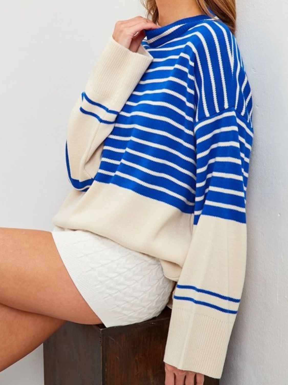 Striped Mock Neck Long Sleeve Sweater