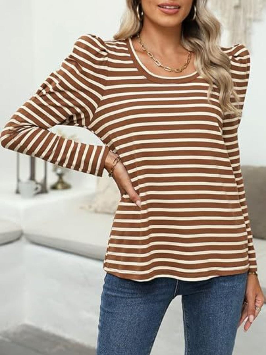 Full Size Striped Round Neck Long Sleeve T-Shirt