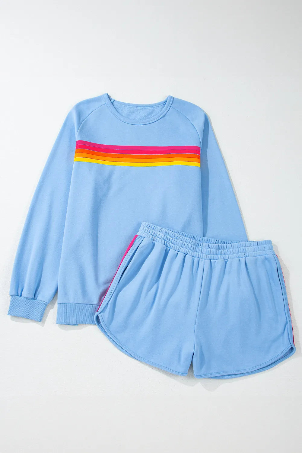 Full Size Contrast Striped Round Neck Top and Shorts Set