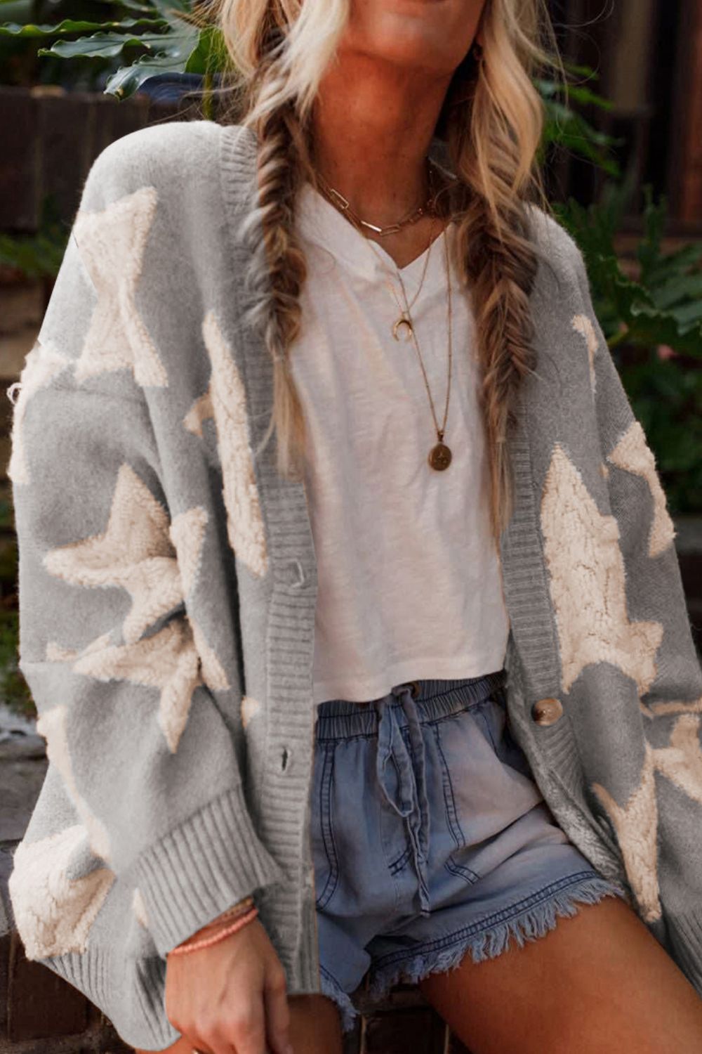 Sherpa Star V-Neck Cardigan with Pockets