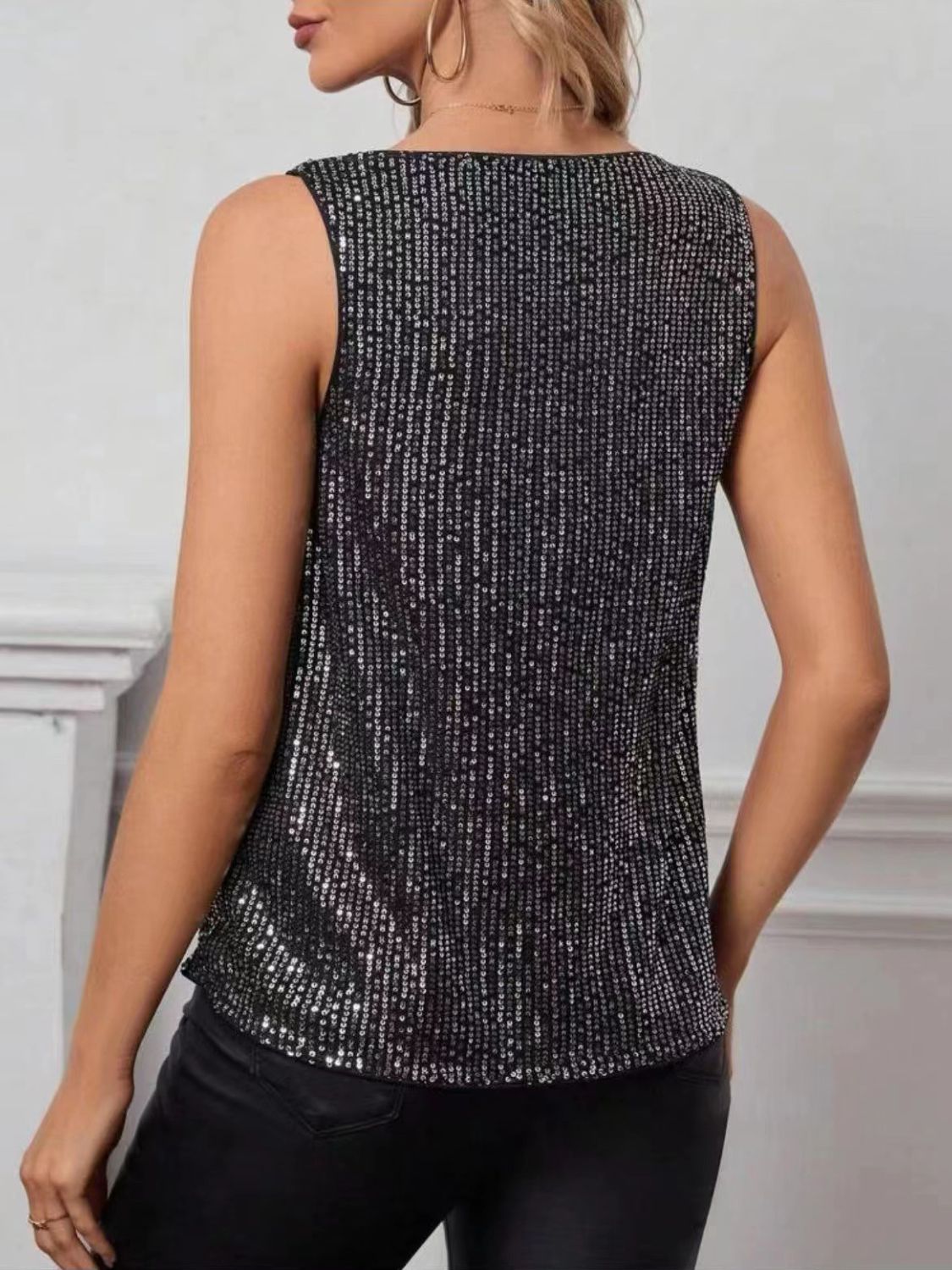 Sequin Cowl Neck Tank