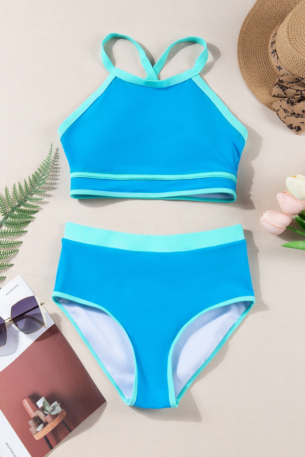 Sandn'Sun Crisscross Round Neck Two-Piece Swim Set