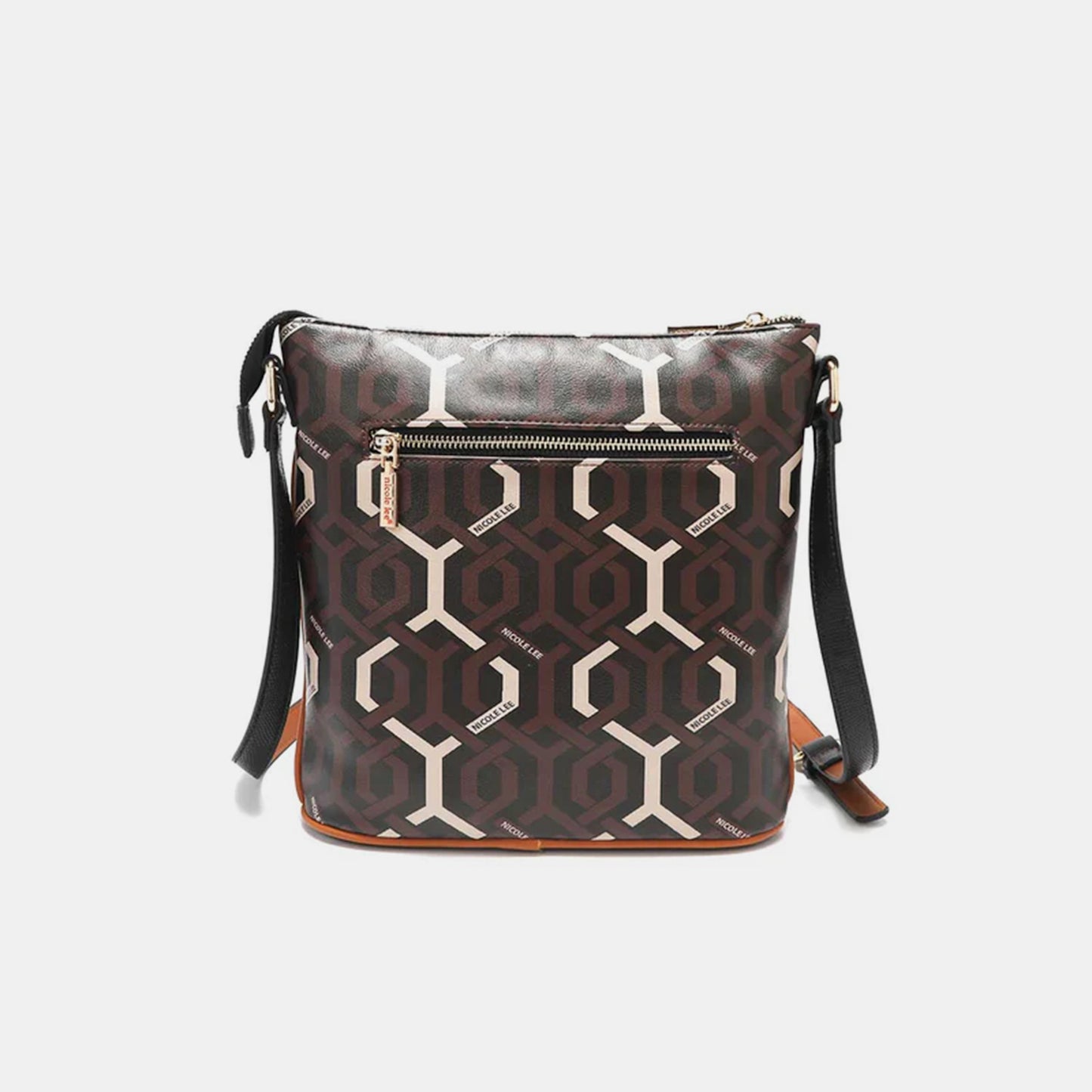 Nicole Lee USA Black Geometric Pattern Crossbody Bag