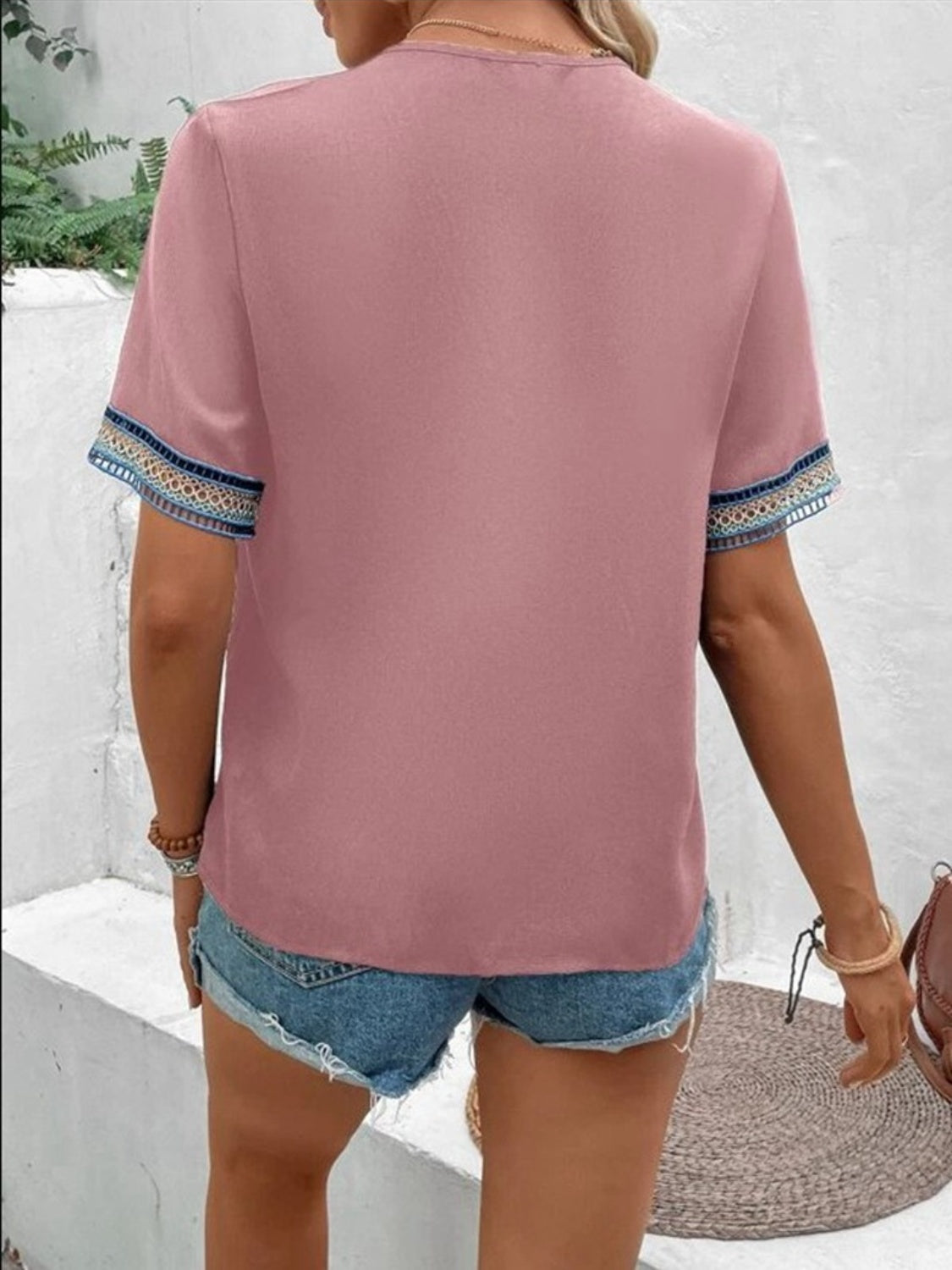 Full Size V-Neck Short Sleeve Blouse