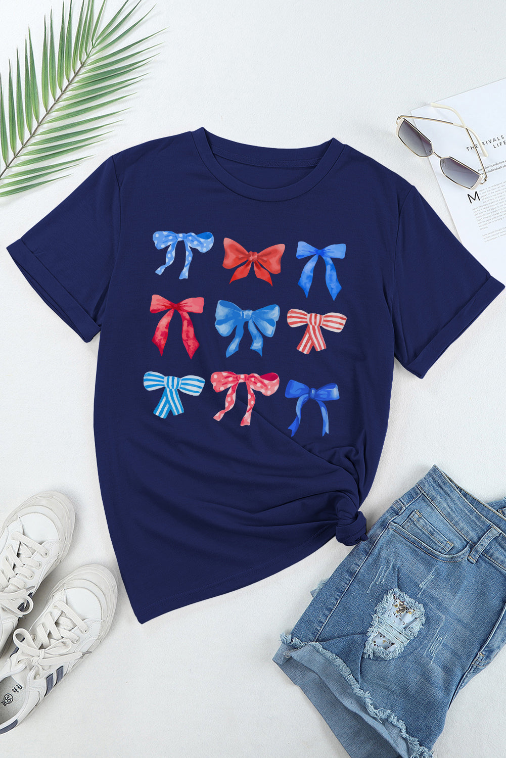 Bow Graphic Round Neck Short Sleeve T-Shirt