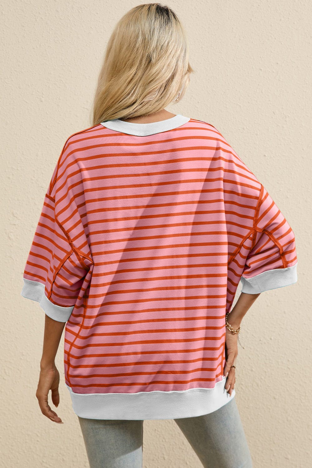 Full Size Striped Round Neck Half Sleeve T-Shirt