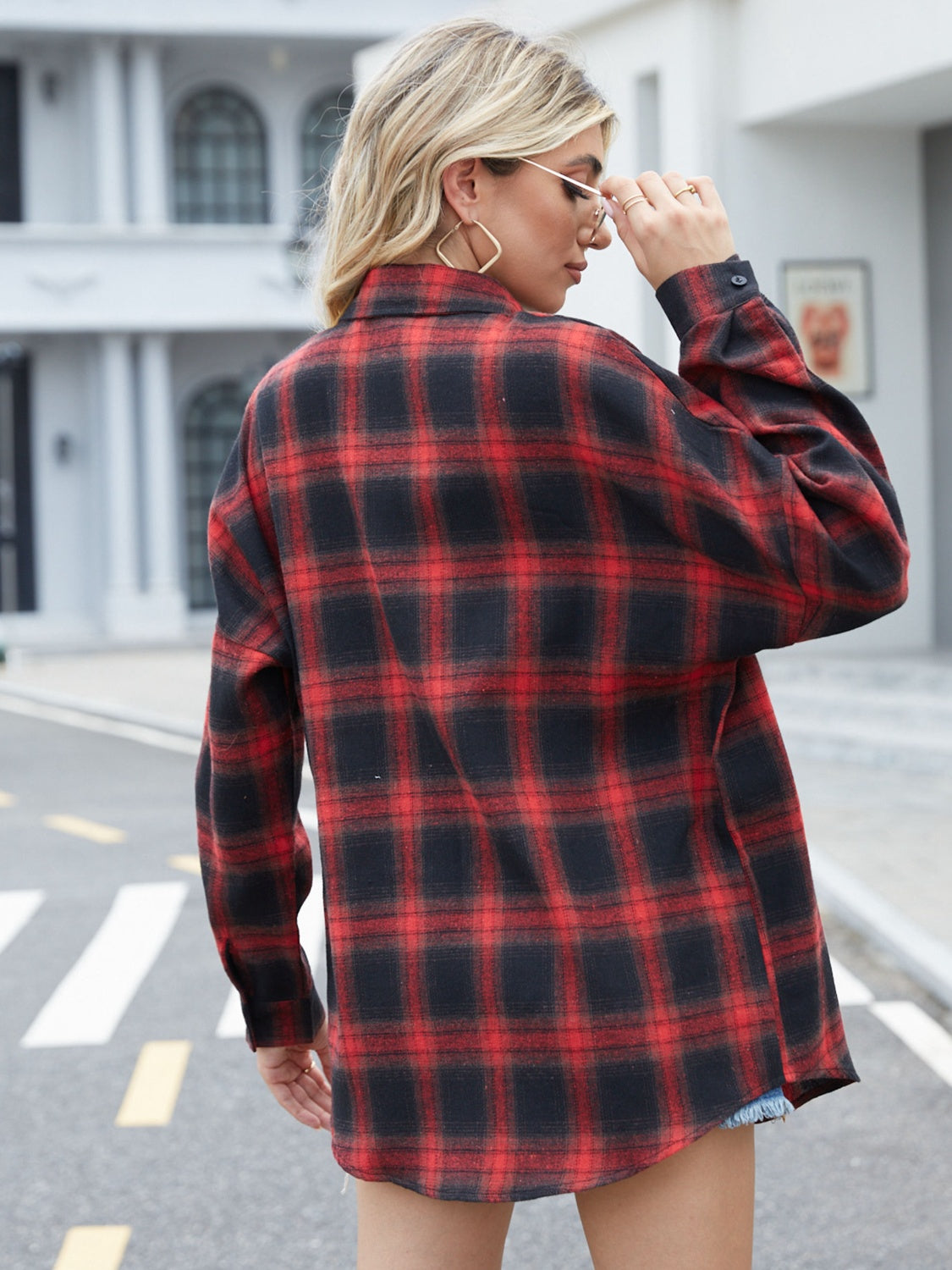 Plaid Collared Neck Button Down Jacket