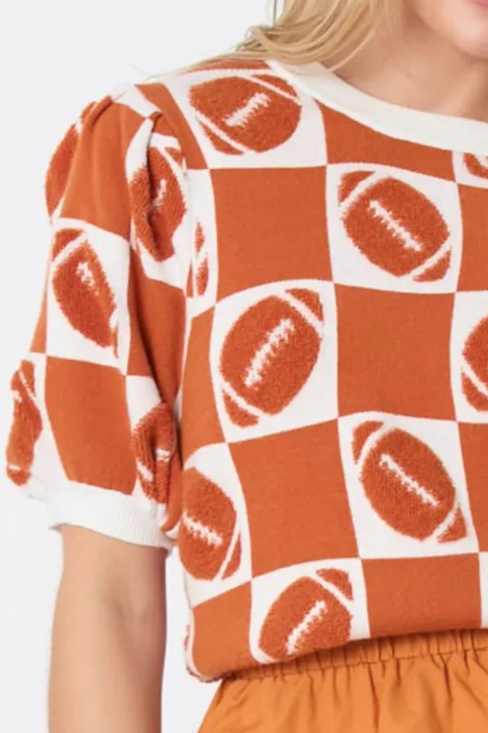 Football Round Neck Short Sleeve Sweater