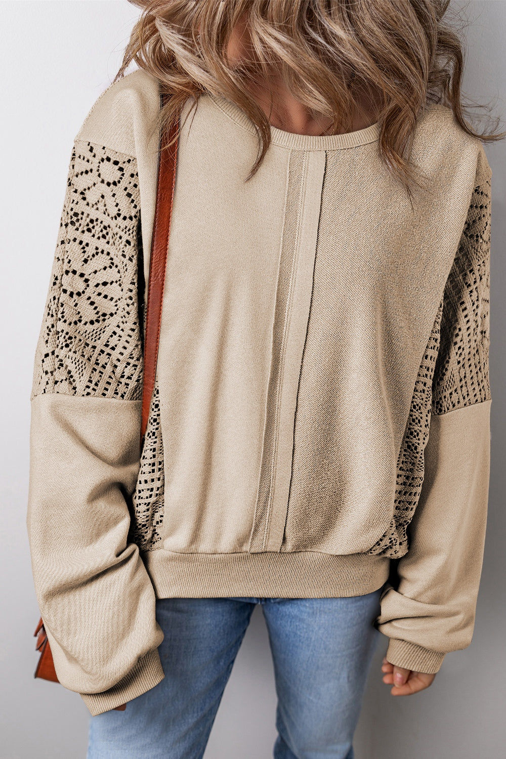 Crochet Round Neck Long Sleeve Sweatshirt