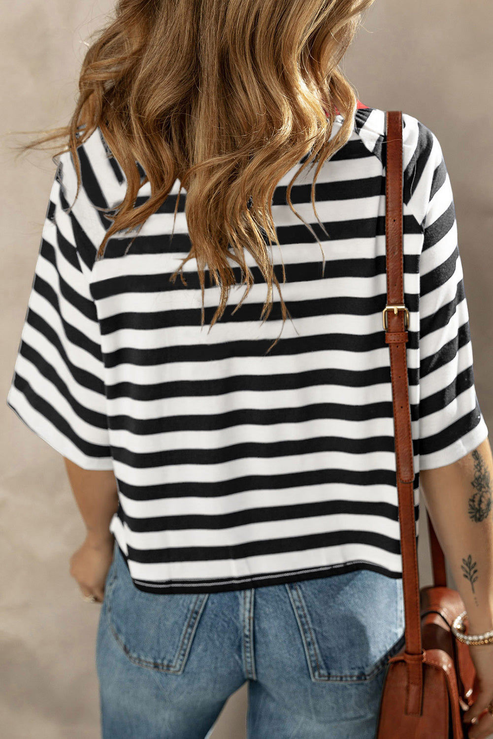 Striped Round Neck Raglan Sleeve T-Shirt