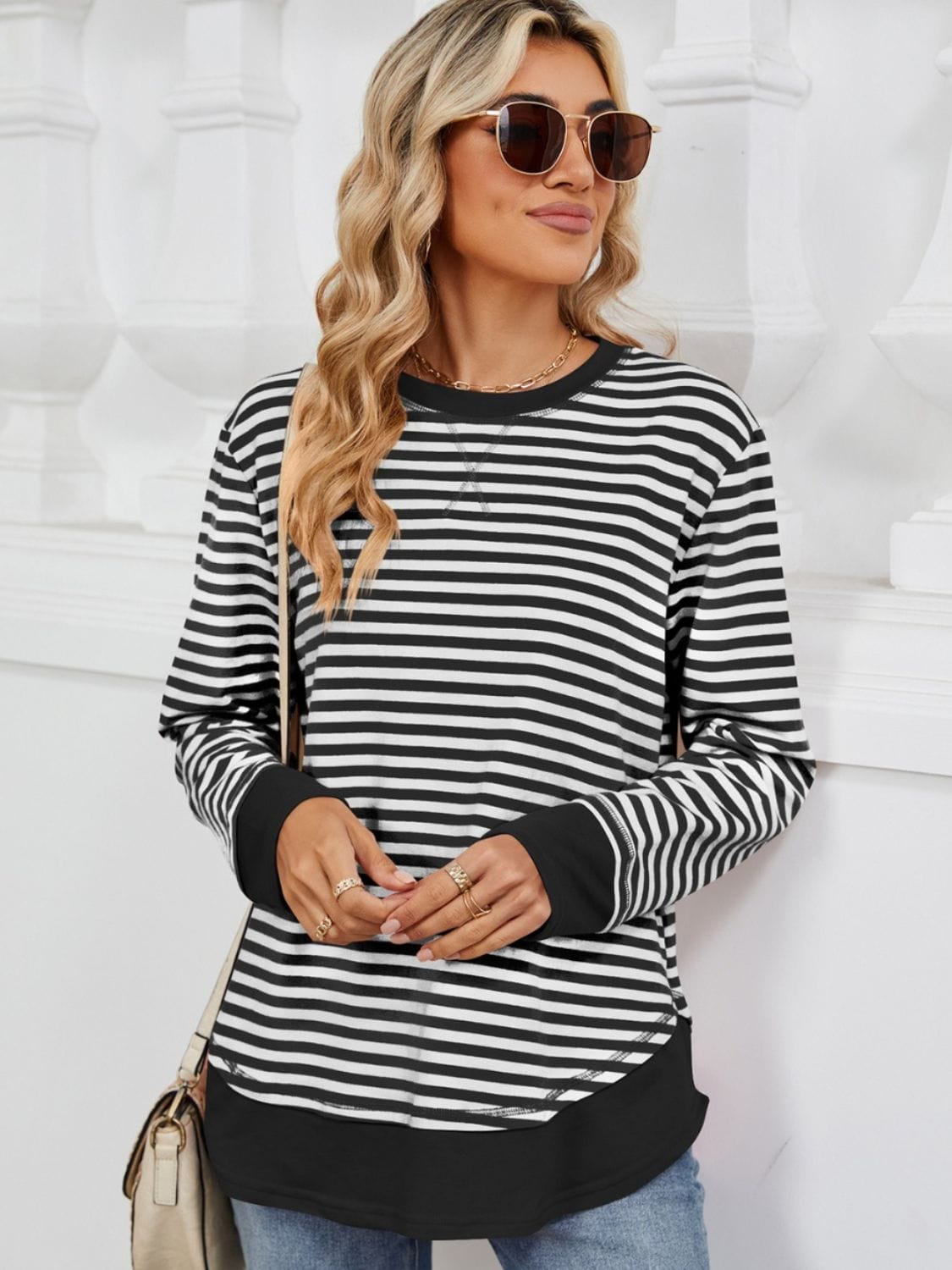 Full Size Striped Round Neck Long Sleeve Sweatshirt