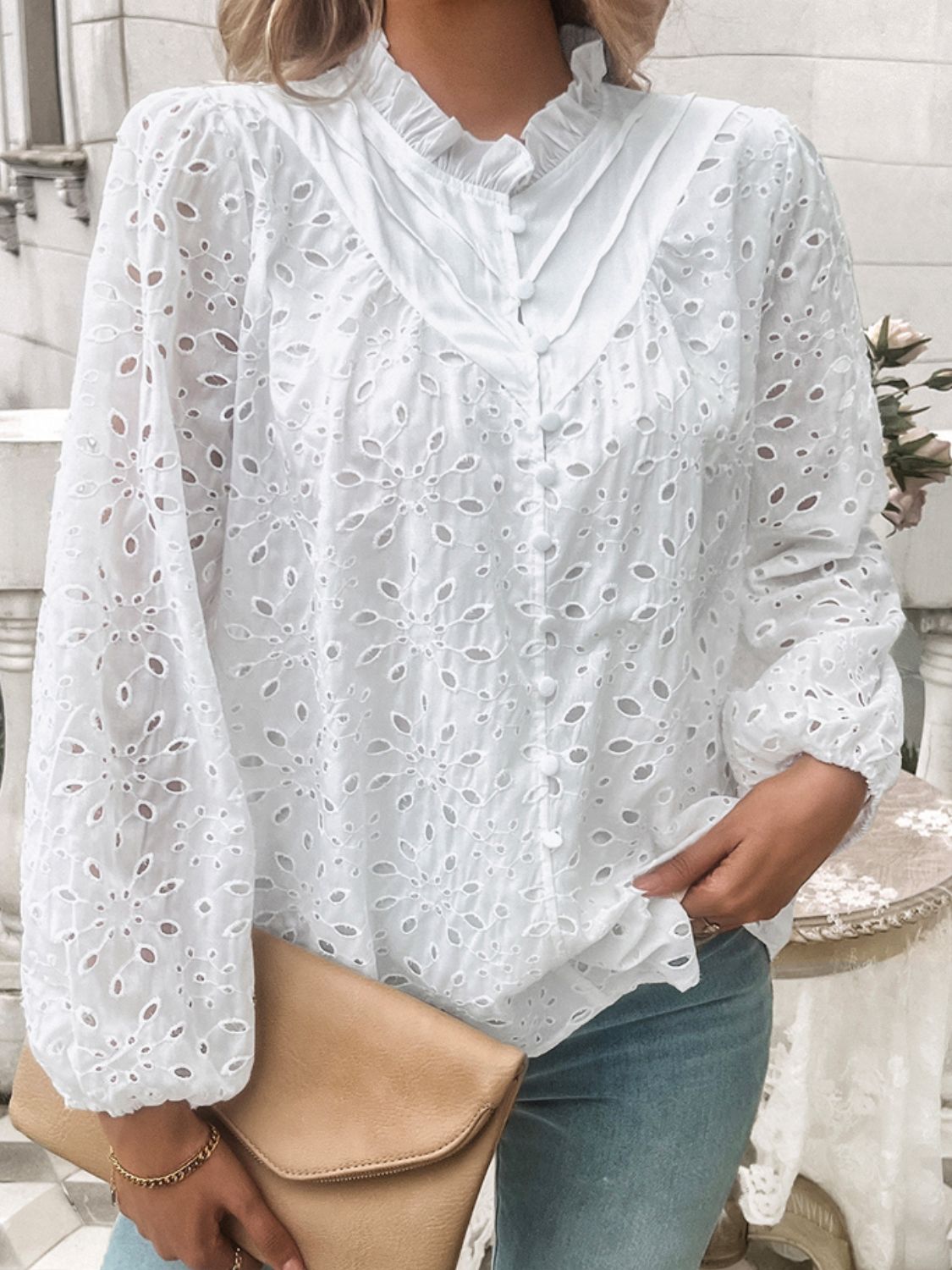 Devine Frill Round Neck Long Sleeve Shirt