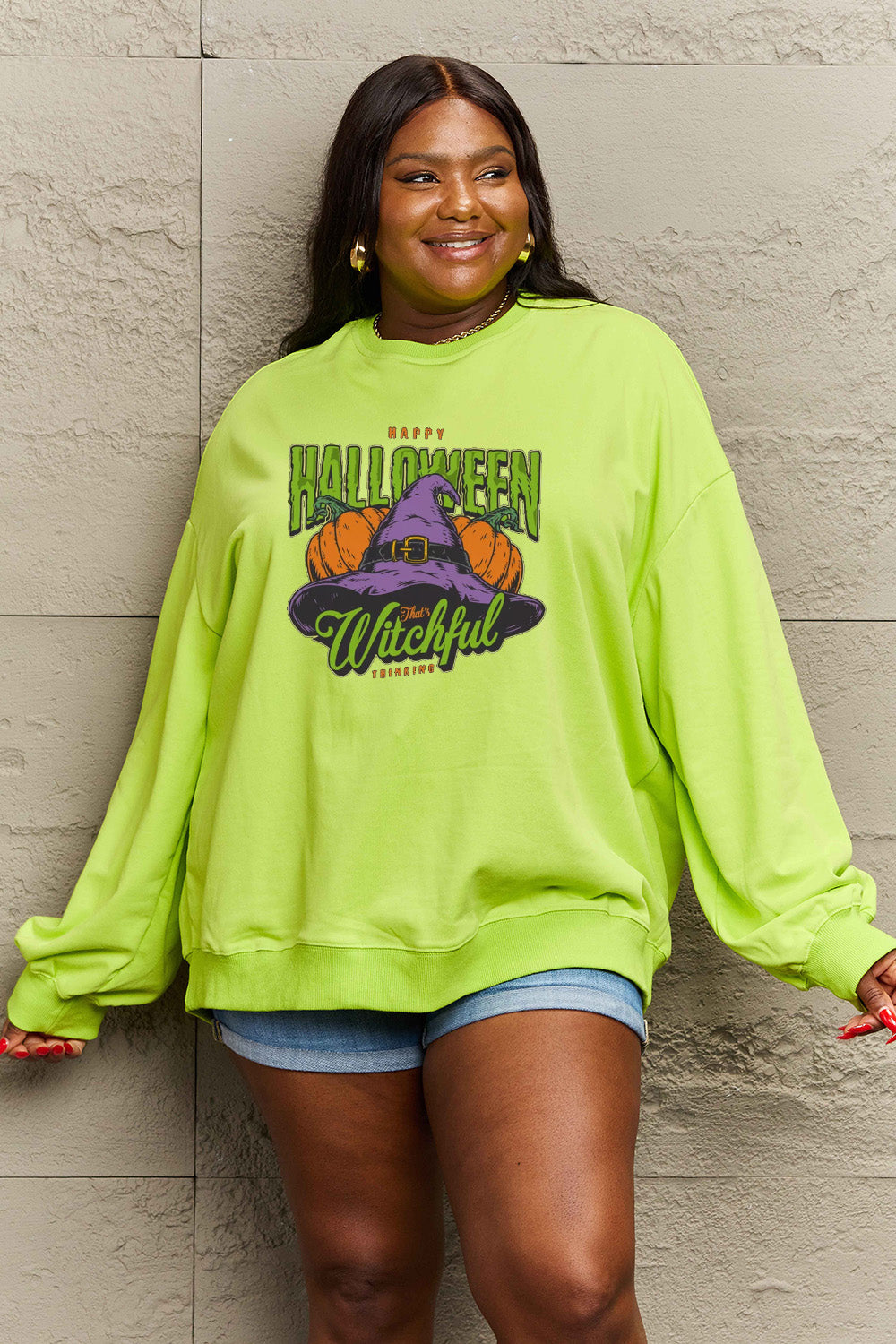 Simply Love Full Size Witch Hat Graphic Sweatshirt