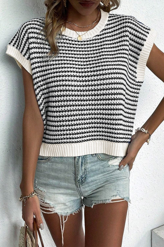 Full Size Striped Round Neck Sweater Vest