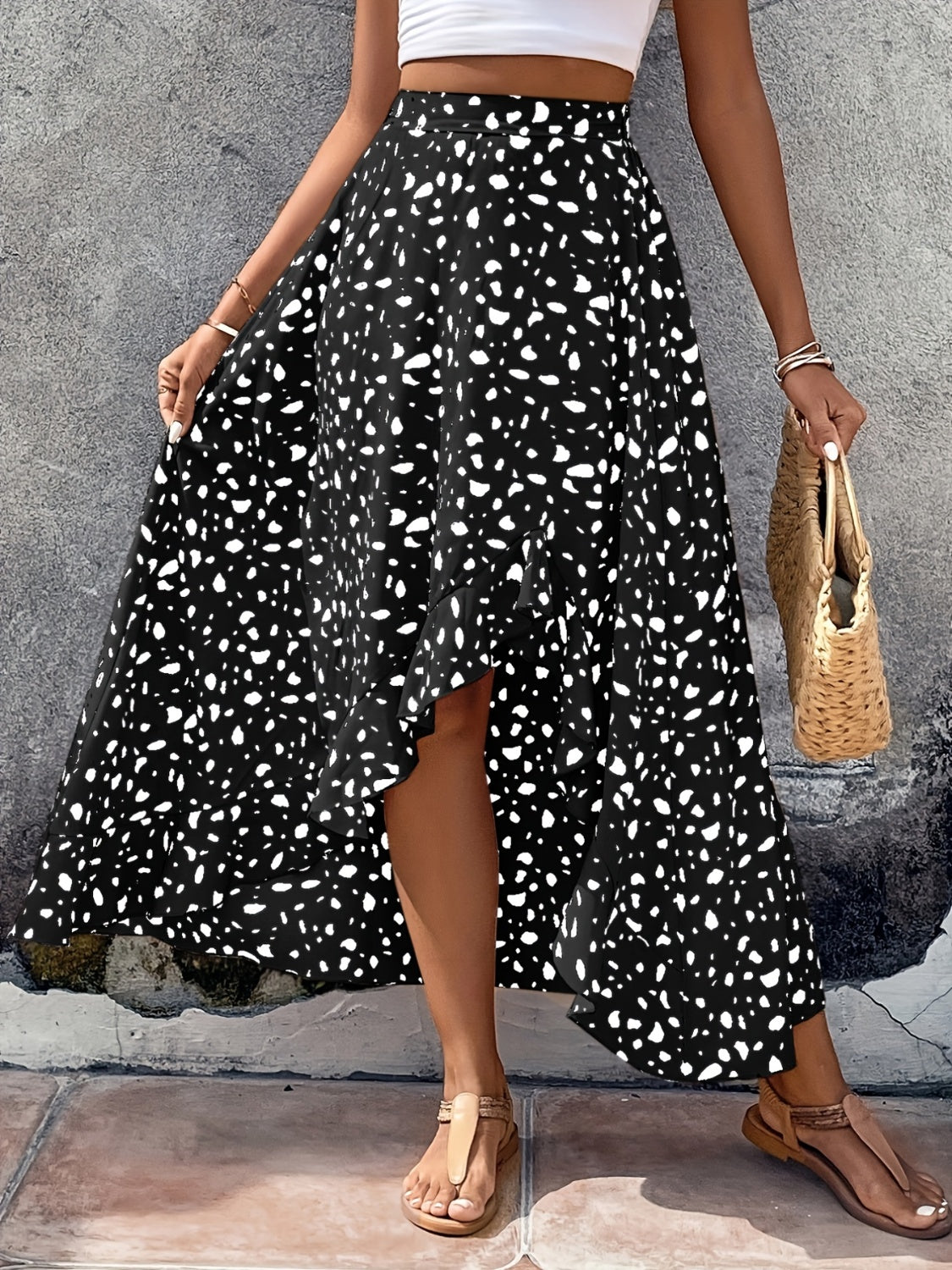 Full Size High-Low Printed Skirt