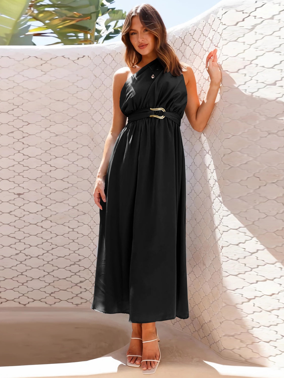 Full Size Single Shoulder Midi Dress