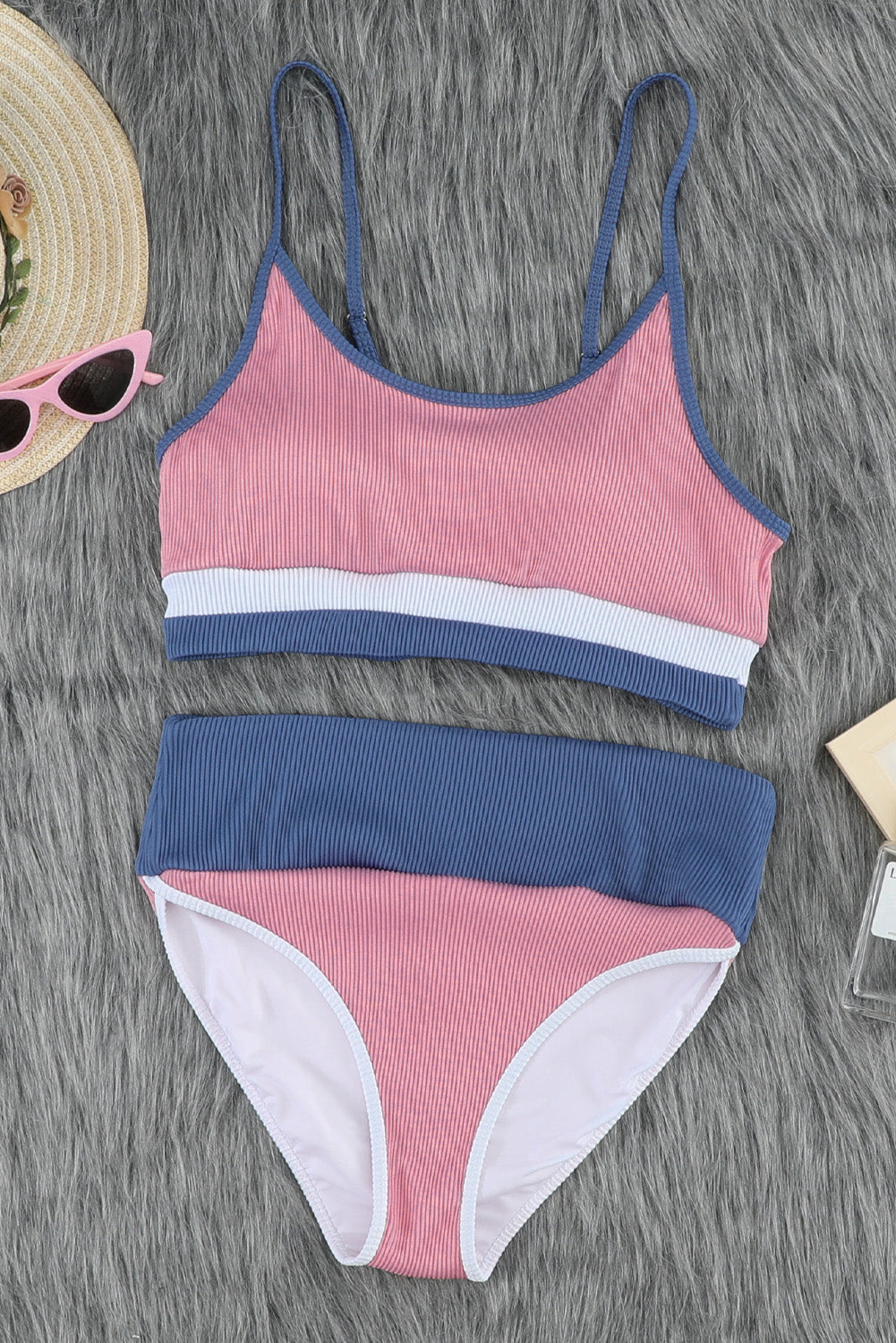 SoChic Color Block Scoop Neck Two-Piece Swim Set