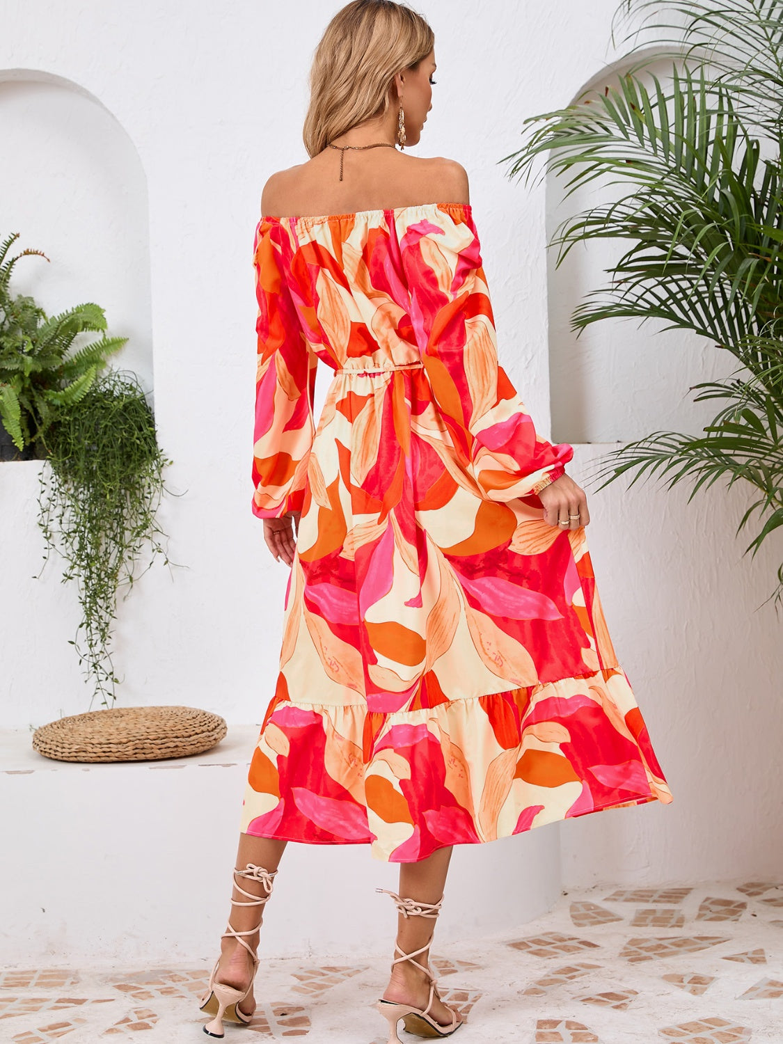 Full Size Printed Long Sleeve Midi Dress