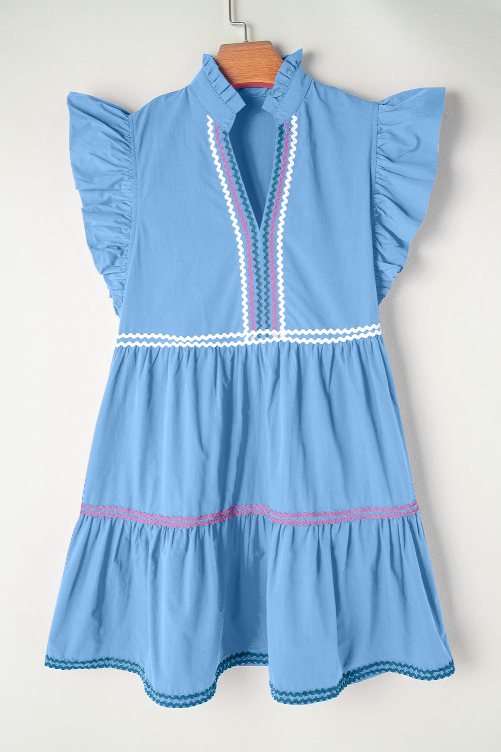 Ruffled Notched Cap Sleeve Mini Dress