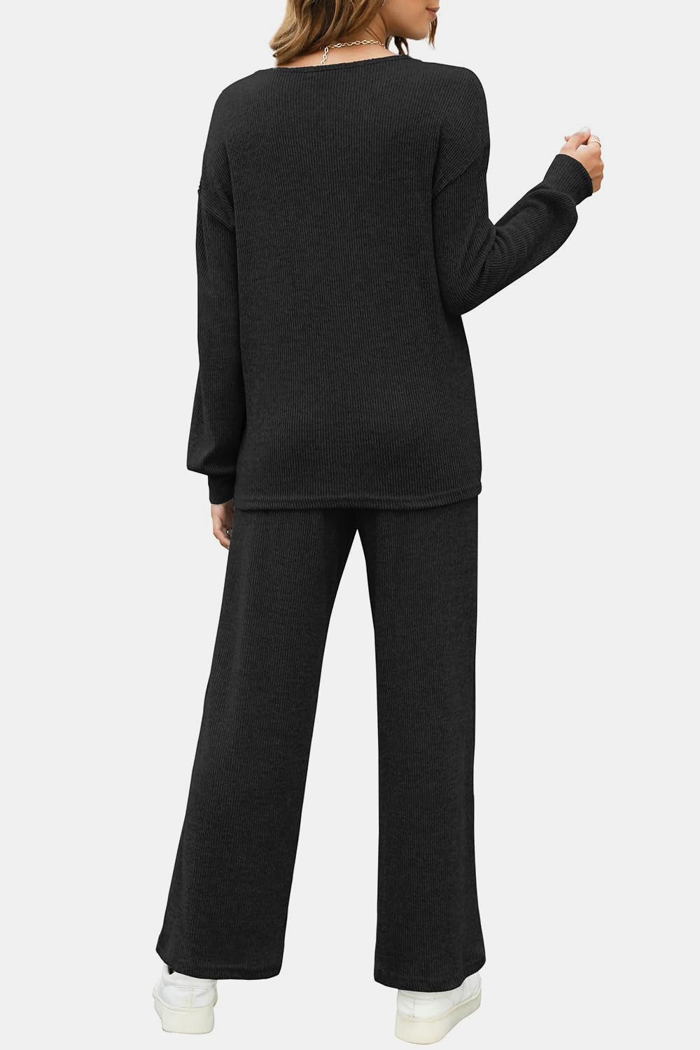 Round Neck Long Sleeve Top and Pants Set