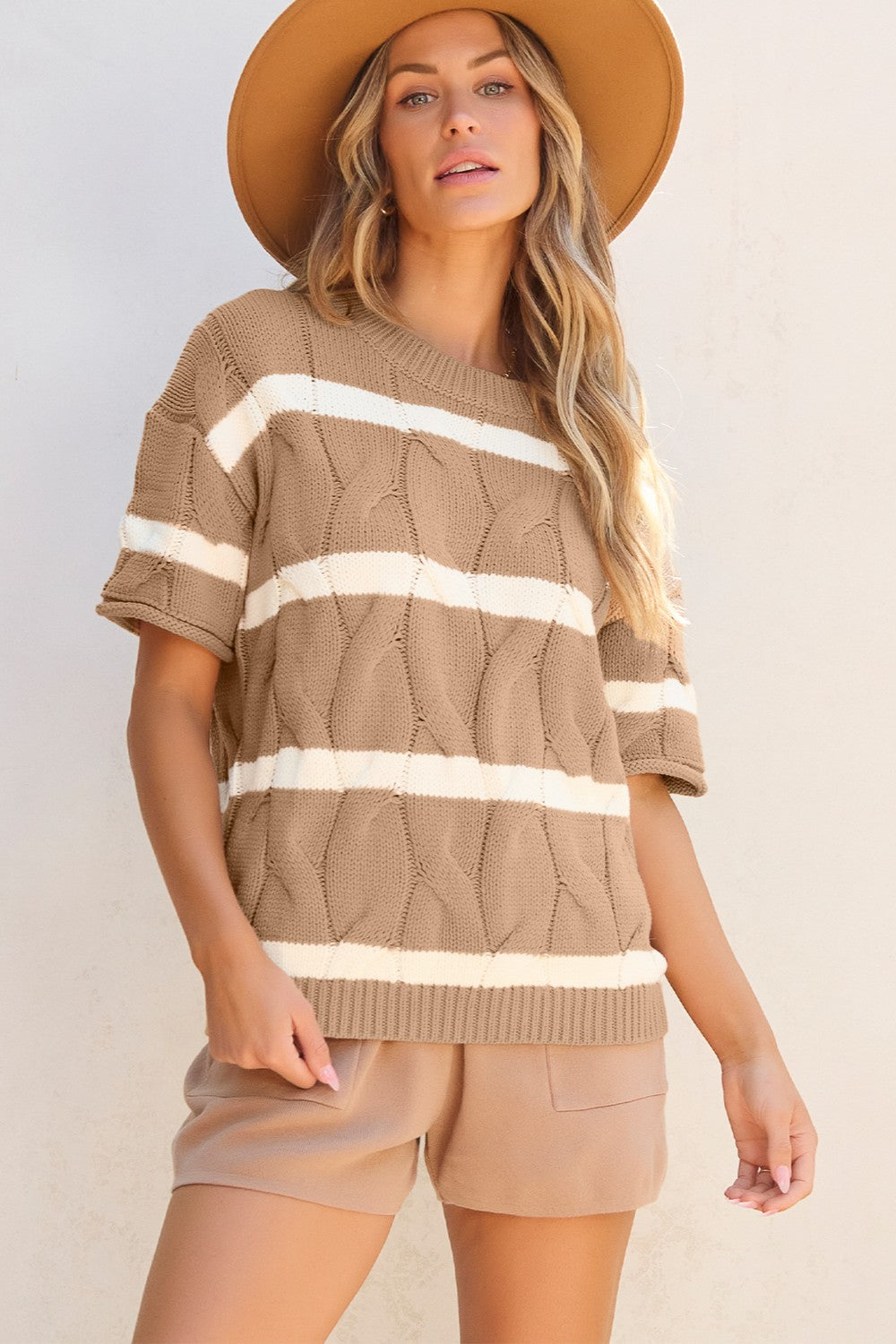 Striped Round Neck Short Sleeve Sweater