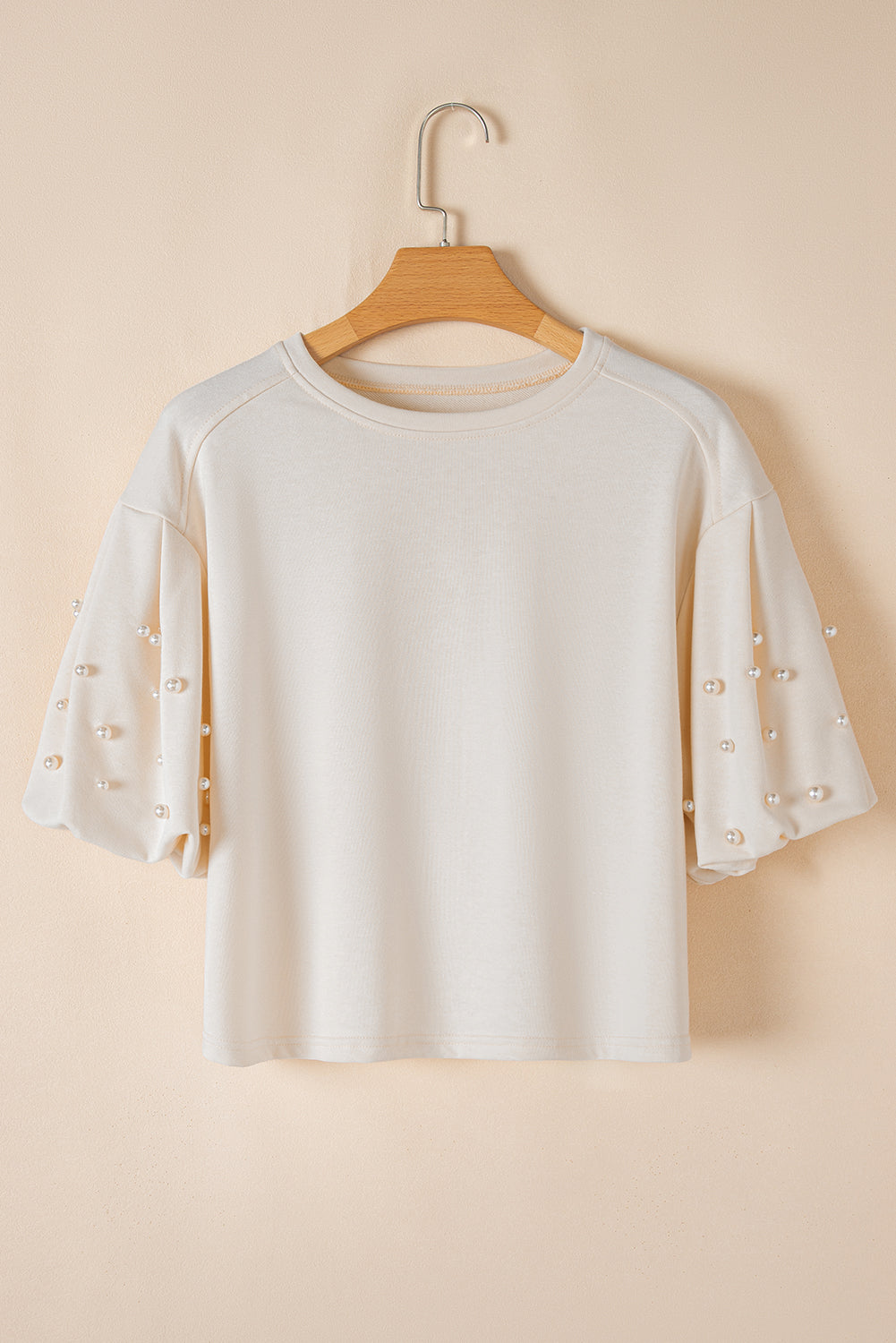 Pearl Detail Round Neck Half Sleeve Blouse