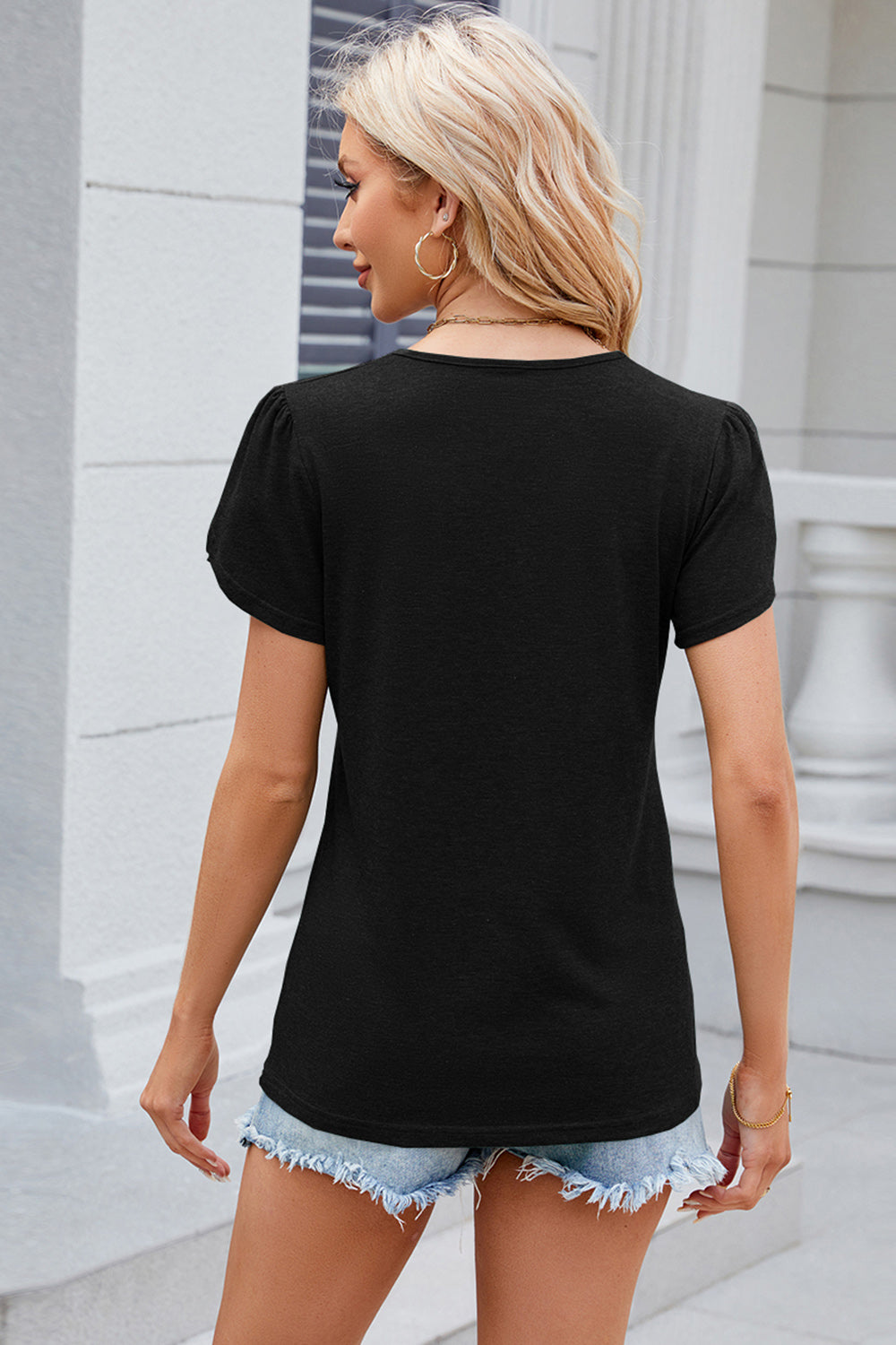 V-Neck Petal Sleeve T-Shirt