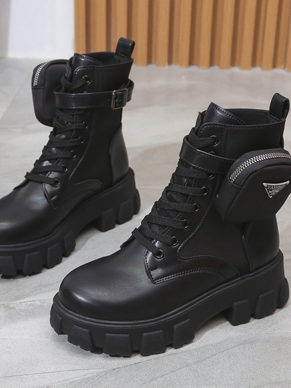 OhSoSexy Lace Up PU Leather Platform Boots