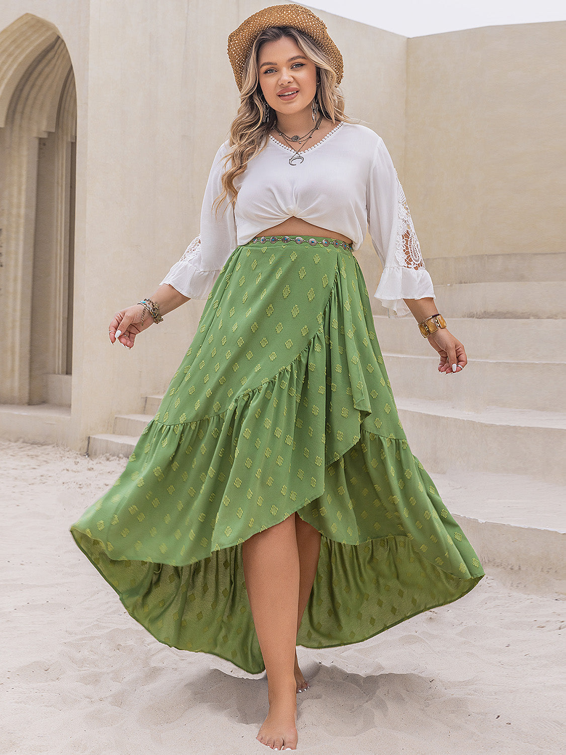 Plus Size Matcha Green High-Low Skirt