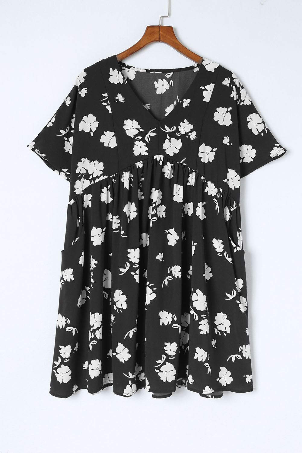Women's Floral V-Neck Pocket A-Line Dress