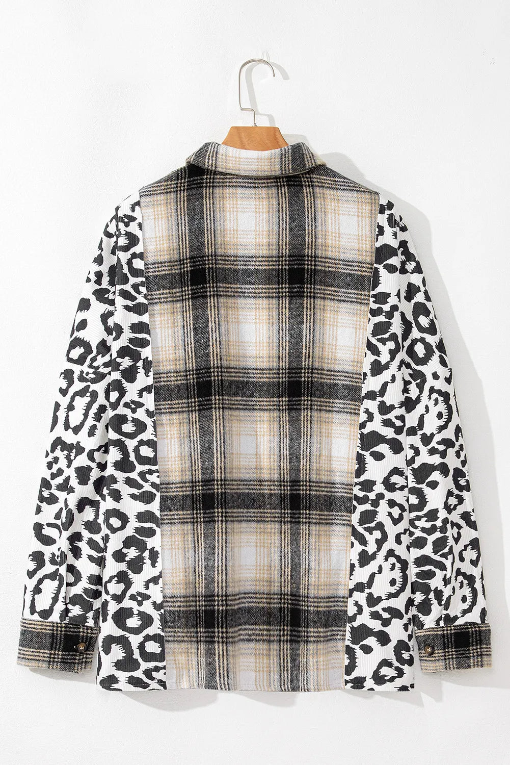 Plus Size Leopard Plaid Button Up Long Sleeve Shacket