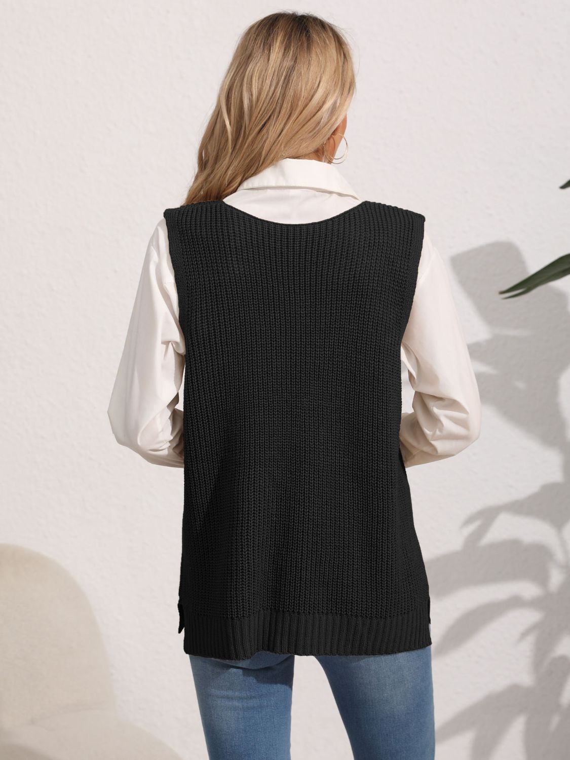 Slit V-Neck Sweater Vest