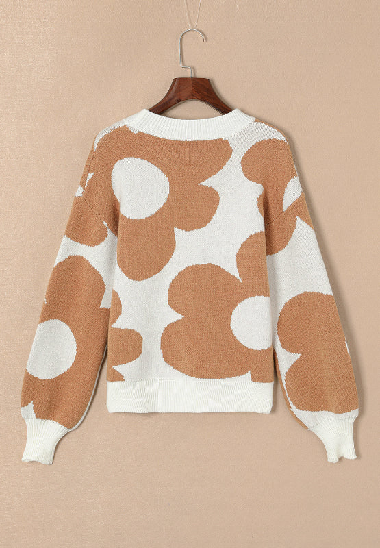 Contrast Flower Mock Neck Long Sleeve Sweater