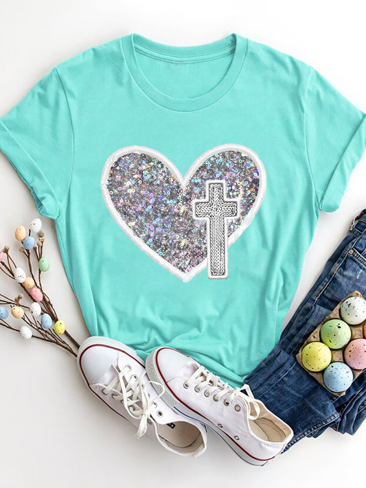 Full Size Graphic Heart Round Neck Short Sleeve T-Shirt