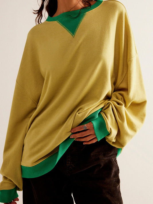 Contrast Trim Round Neck Long Sleeve Sweatshirt