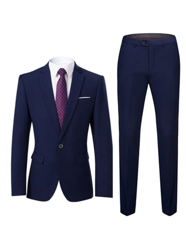 Men's Full Size Slim Fit Business Two Piece Suit in Champlain Blue or Black