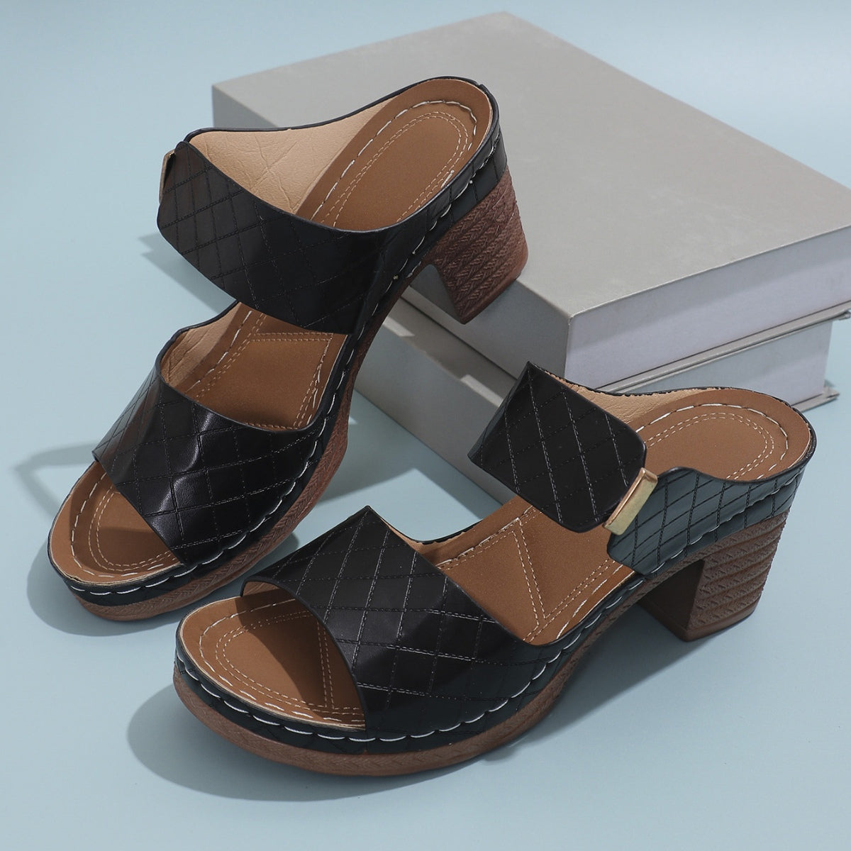 PU Leather Block Heel Sandals