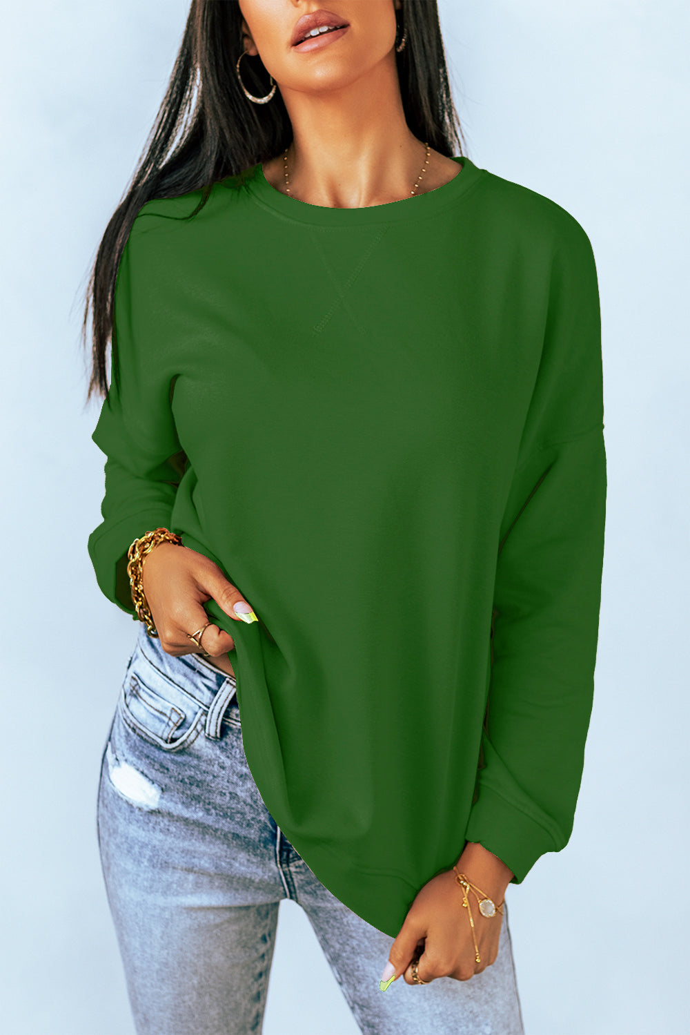 Full Size Round Neck Dropped Shoulder Sweatshirt