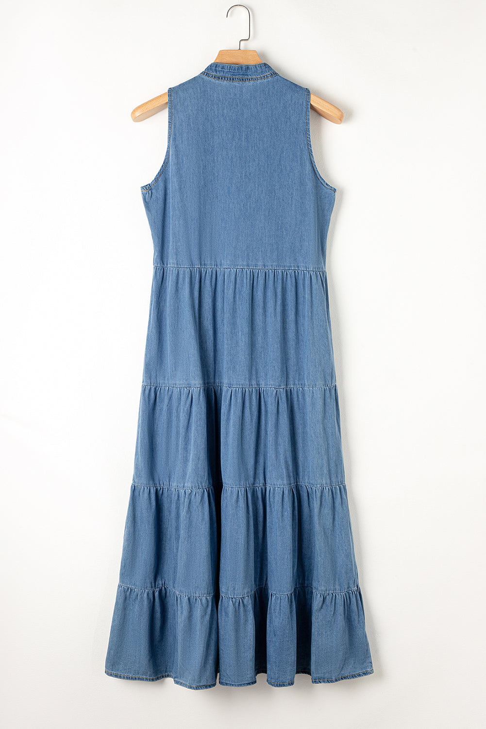 Tie Neck Sleeveless Denim Midi Dress