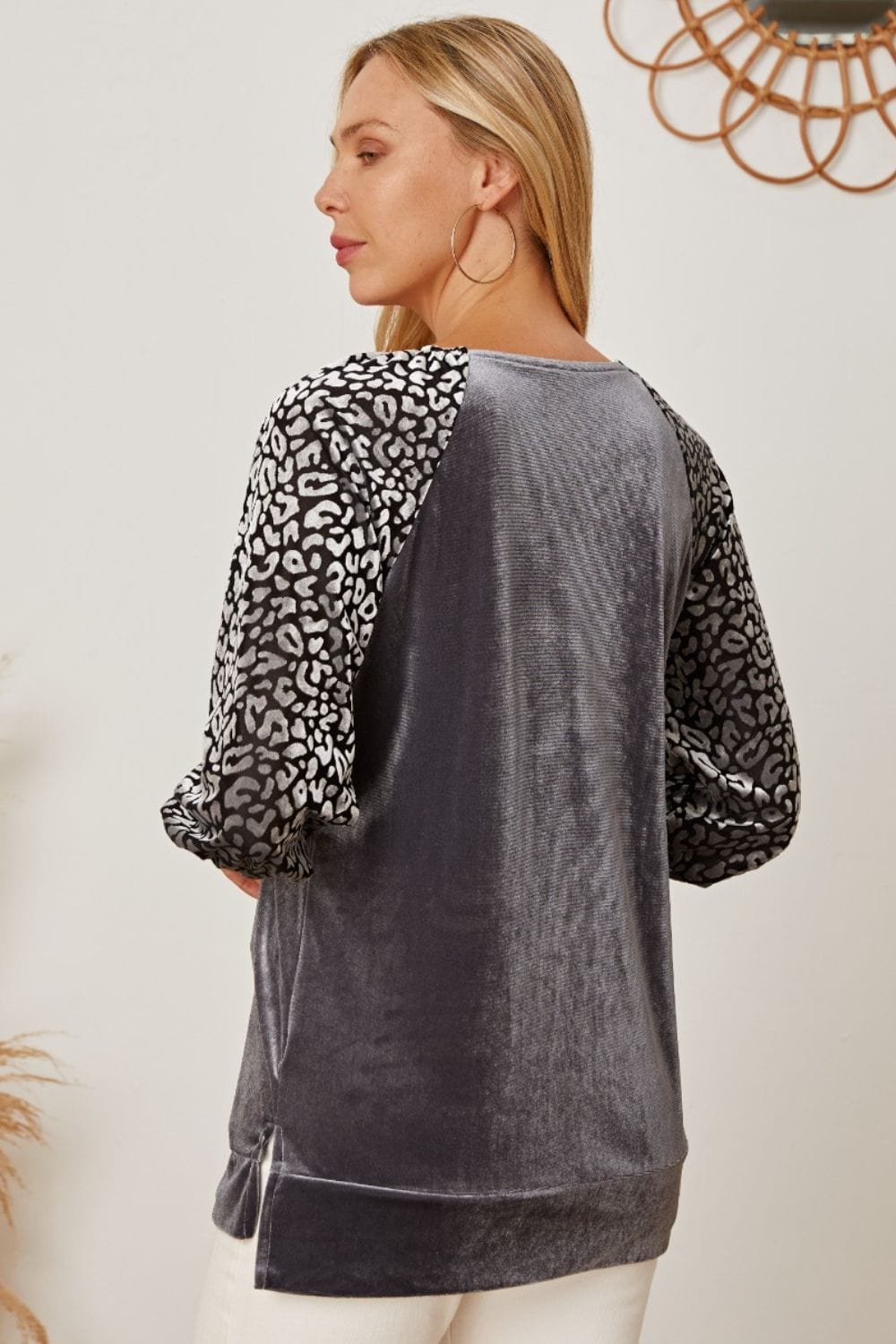 Leopard Round Neck Half Sleeve Blouse